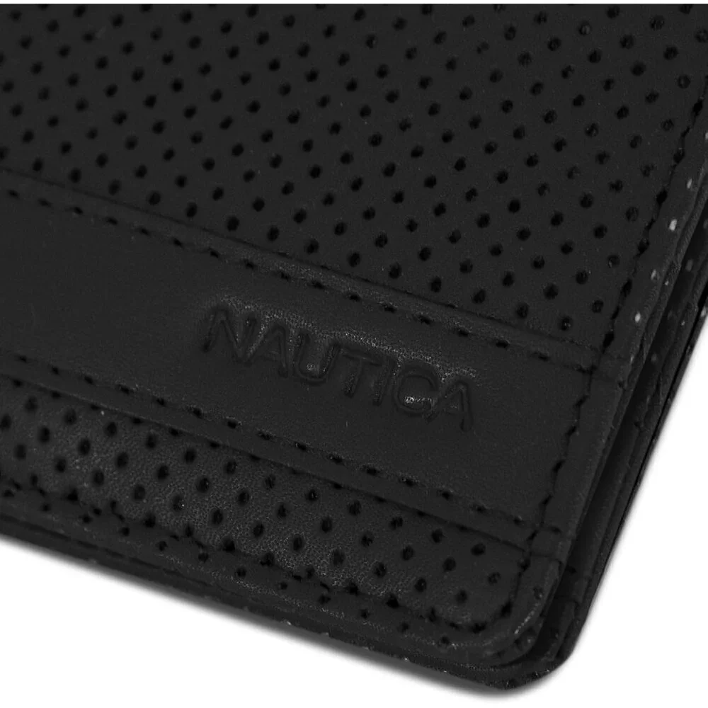 Men's Perforated-Black Bifold Leather Wallet RFID Blocking ID Window Card Slots